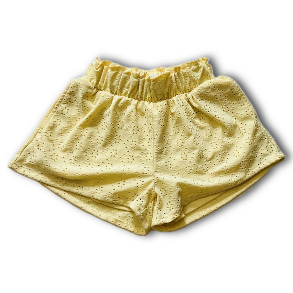 Celebrity Pink Yellow Eyelet High Waist Shorts
